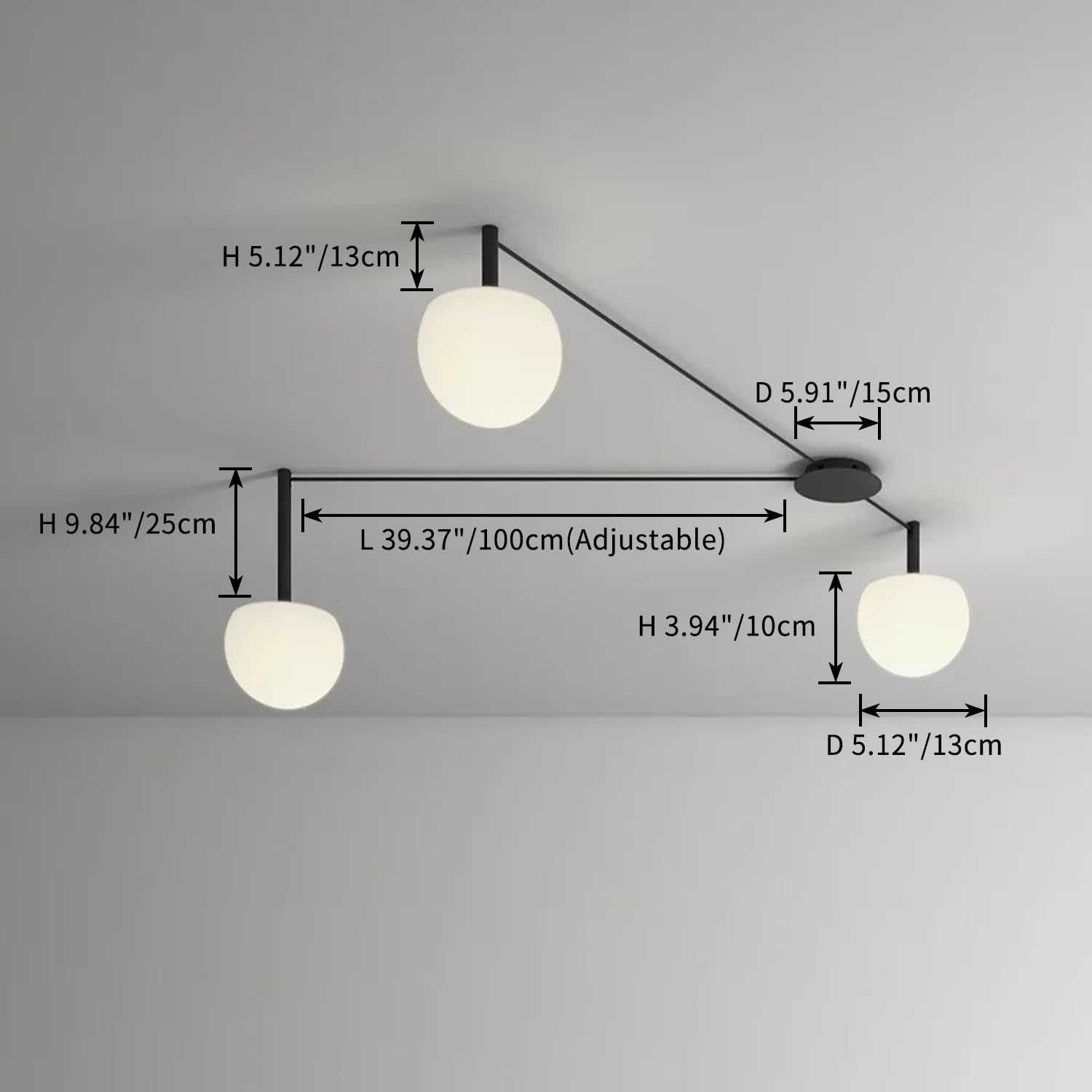 LINDUGUYI 3-Light Black Glass semi Embedded Ceiling Light Suitable for Living Rooms, bedrooms, corridors, Dining Rooms, Dining Rooms, Bubble Ball Ceiling Light (DIY Design is Available)