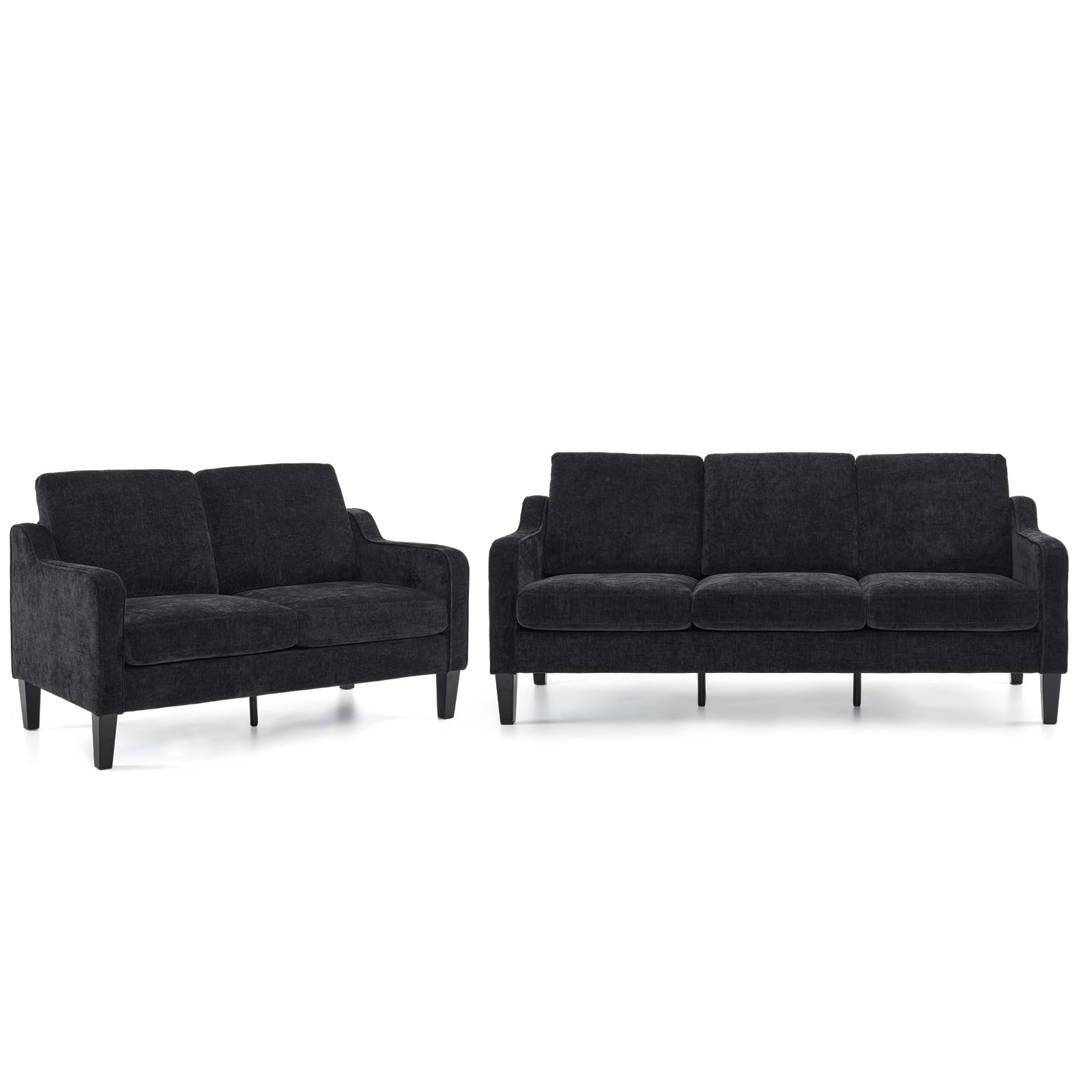 VINGLI Loveseat Sofa Set for Living Room, Mid-Century Modern Couch and Love Seat Set,53" Loveseat+71" Small Couch for Bedroom Sofa Furniture for Small Spaces Apartment (Black)