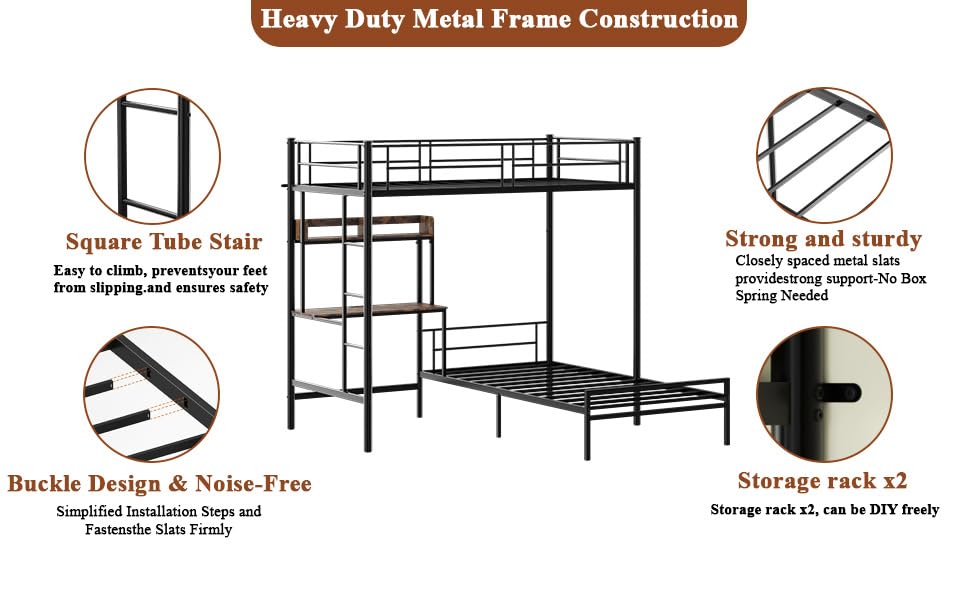 Metal Bunk Bed with Desk