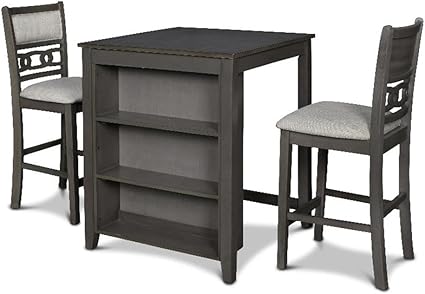 Counter Height Dining Set with Storage Shelf, 3-Piece