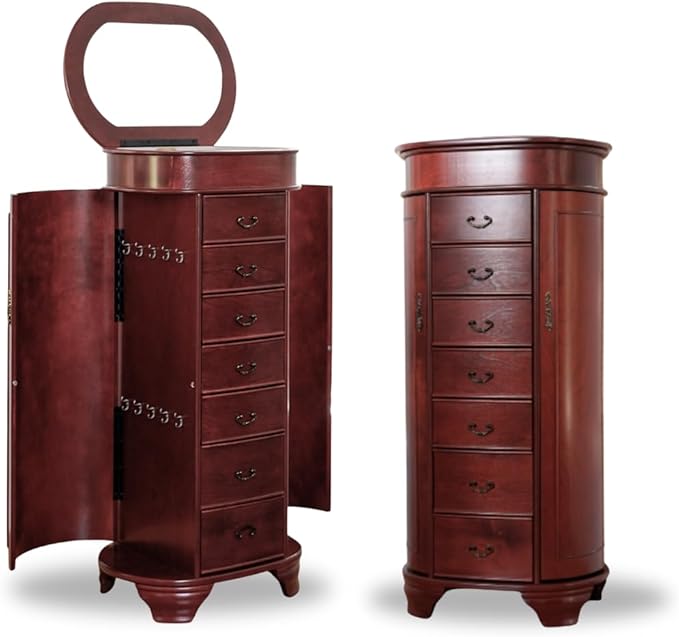 Oval Jewelry Armoire with Mirror & 7 Drawers