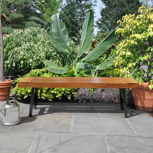 Acacia Wood Outdoor Bench with Metal Legs