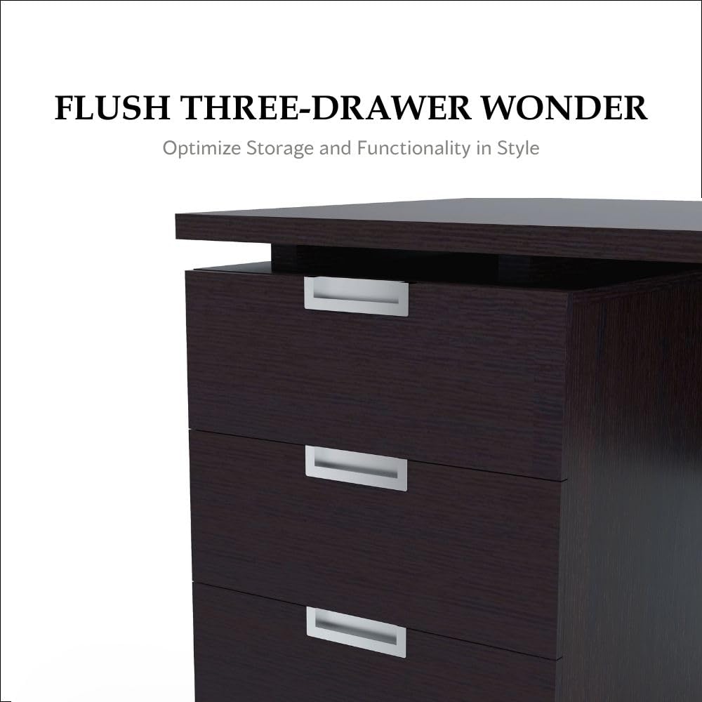 3-Drawer Office Desk with File Cabinet & Magazine Racks, Espresso
