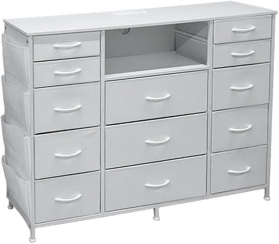 5-Tier Fabric Dresser with 13 Drawers, LED Lights & USB Ports