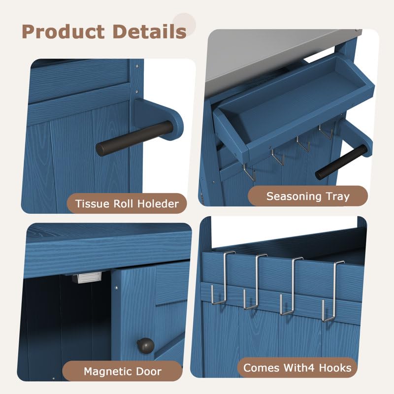 LIKEPAY Courtyard Side Cabinet Dining cart, Courtyard Furniture, Outdoor Barbecue Dining cart, Stainless Steel Tabletop, Storage Cabinet with Door-Navy