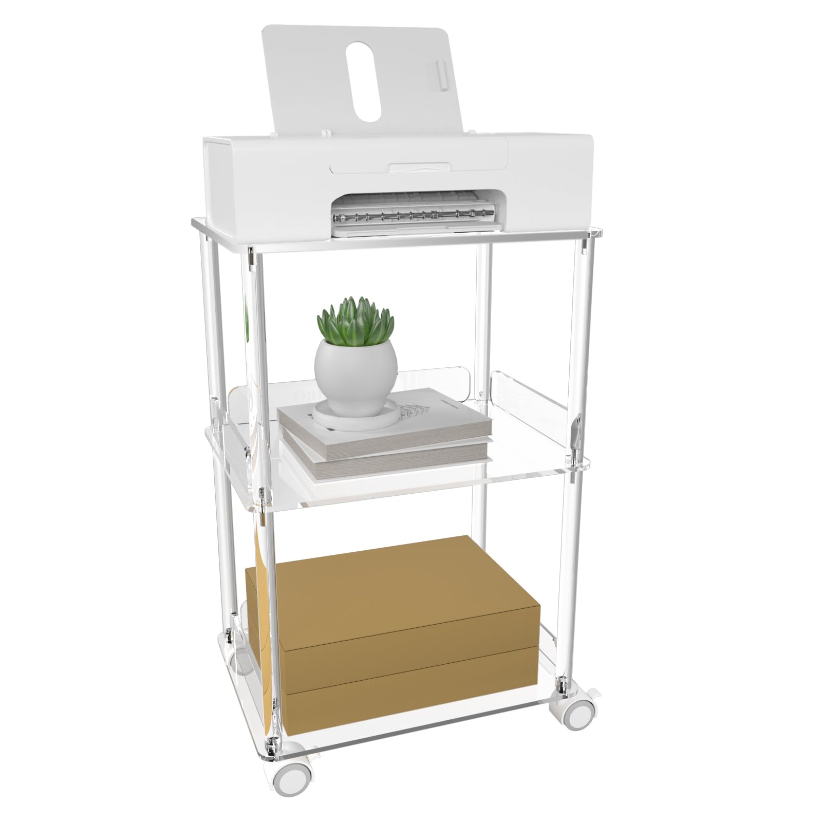 3-Tier Acrylic Printer Stand with Lockable Wheels
