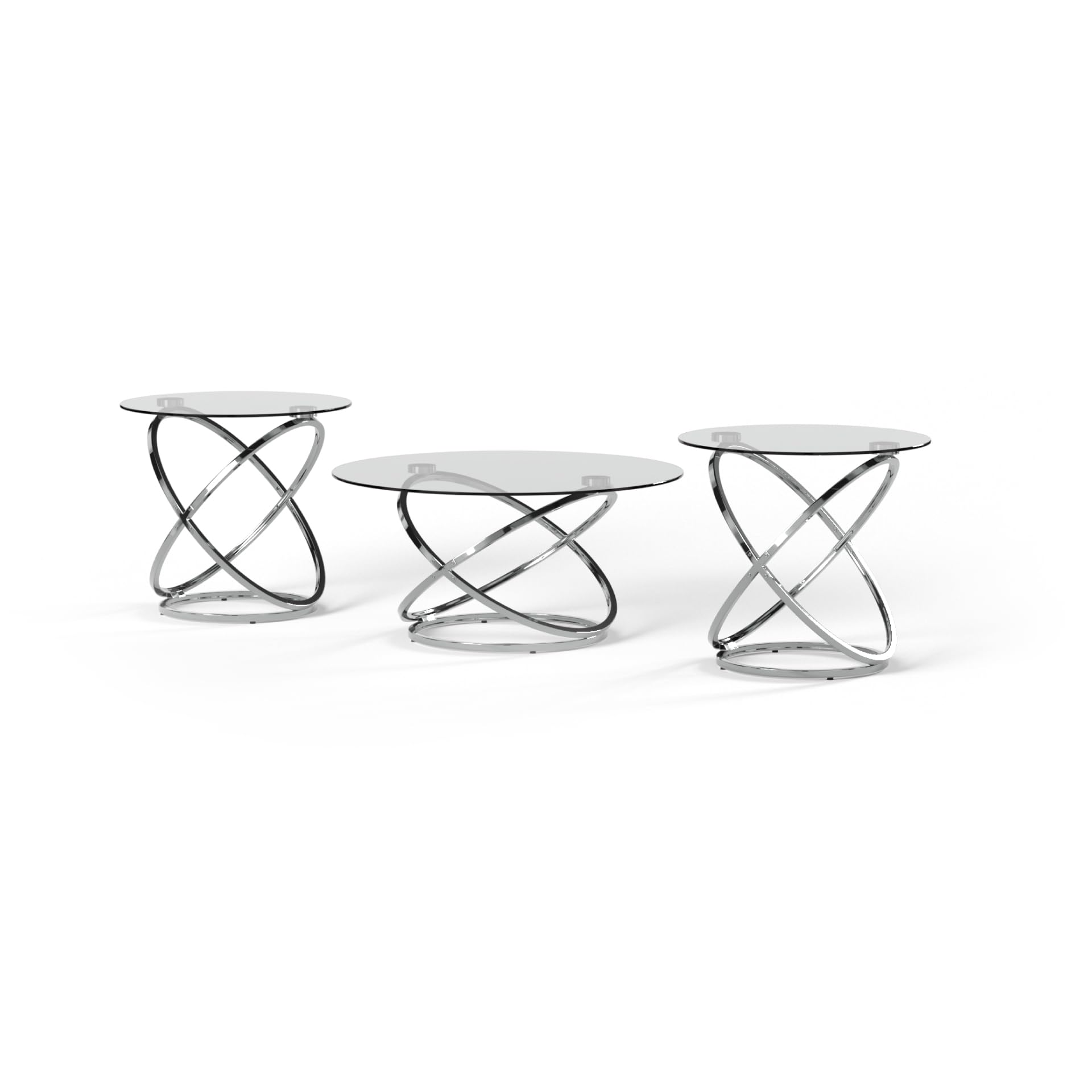 Round Coffee Table Set of 3 – Chrome & Tempered Glass
