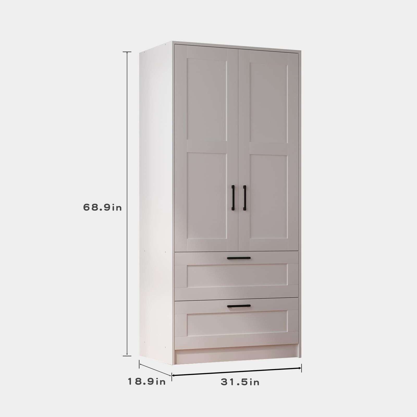 Wardrobe Closet with 2 Doors & 2 Drawers