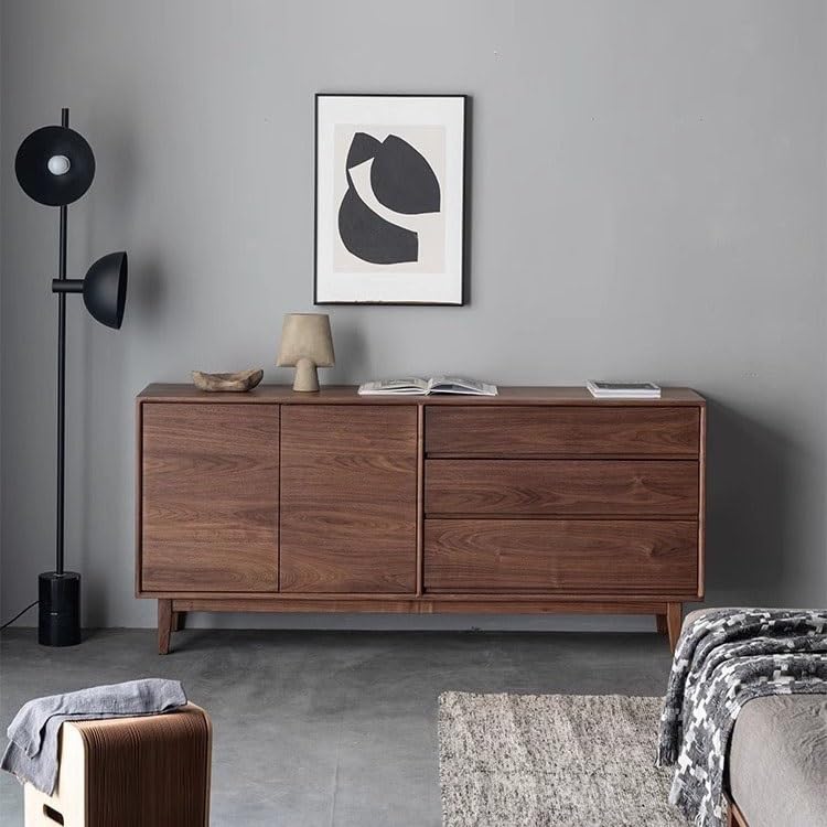 HEAIQI Sideboard Kitchen Cupboard Black Walnut Solid Wood Simple Japanese Style Living Room Entrance Decoration Wabi-sabi Bedroom Storage Furniture Cupboard Bar Cabinet