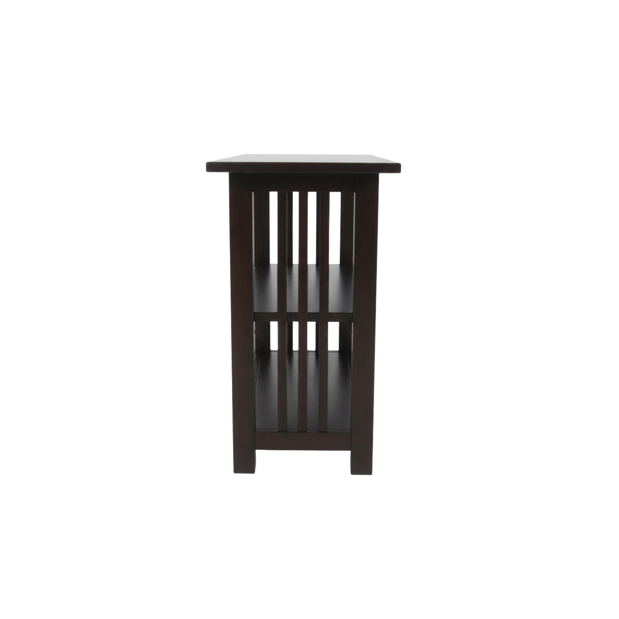 Alaterre Furniture Mission 3-Tier Under Window Bookshelf with Adjustable Middle Shelf and Vertical Slat Side Panels – Space Saving Bookcase for Office, Living Room, or Bedroom (Espresso)