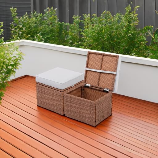 Outdoor Wicker Ottoman Set with Cushions