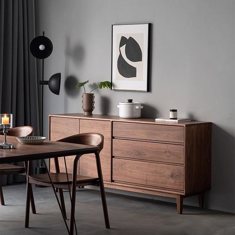 HEAIQI Sideboard Kitchen Cupboard Black Walnut Solid Wood Simple Japanese Style Living Room Entrance Decoration Wabi-sabi Bedroom Storage Furniture Cupboard Bar Cabinet