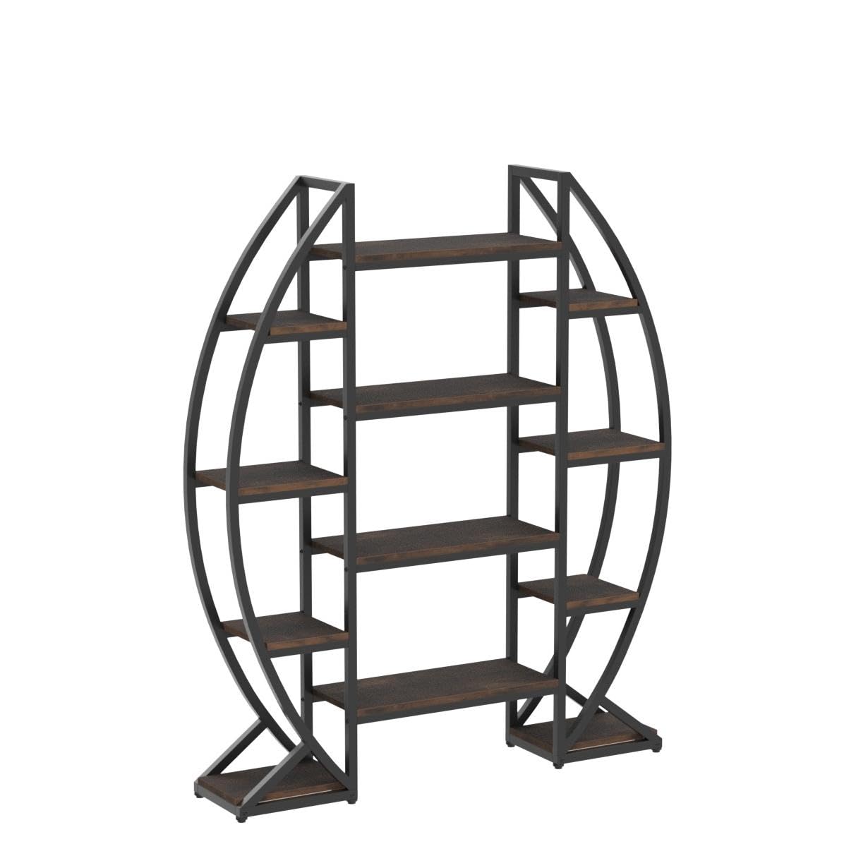 Triple Wide Oval Etagere Bookcase – 5-Tier, 12 Shelves, Industrial Metal Frame