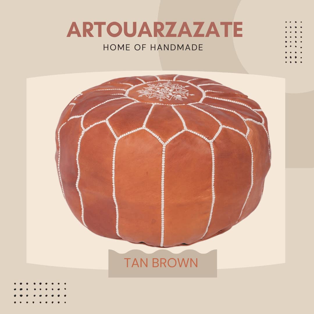 ARTOUARZAZATE Set of 2 Amazing Moroccan Pouf. Moroccan Pouf Cover, Genuine Goatskin Leather - Bohemian Living Room Decor - Cover ONLY - Stuffing is NOT Included (Brown)