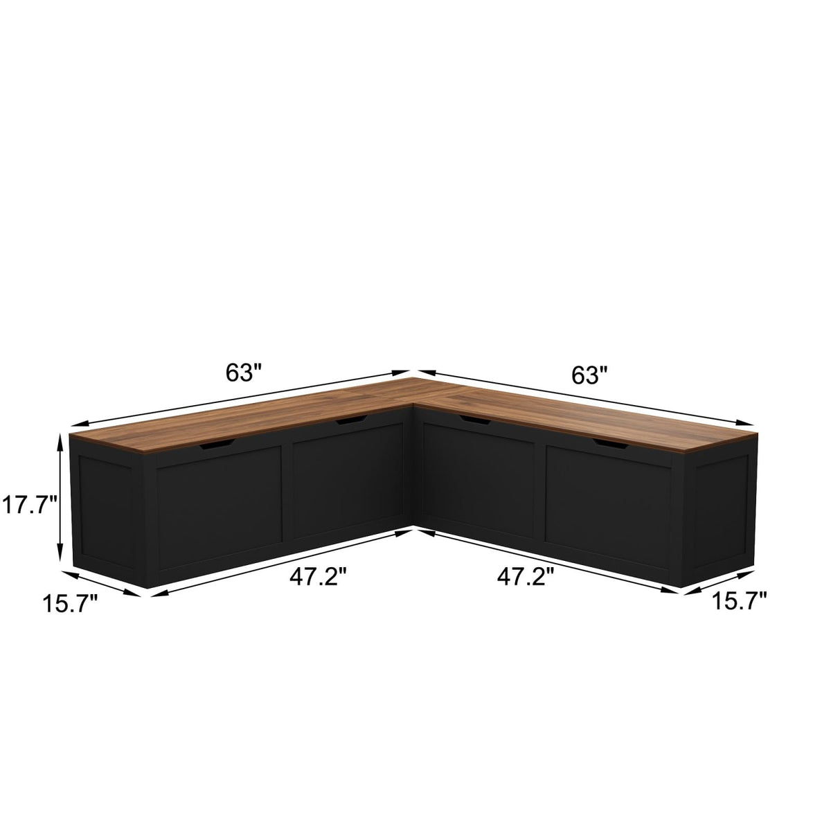 TAMUNE L Shape Kitchen Breakfast Nook Bench, Kitchen Corner Nook Bench Seating with Hidden Storage, Corner Dining Seat for Entryway, Black and Brown, 63”D x 63”W x 17.7”H