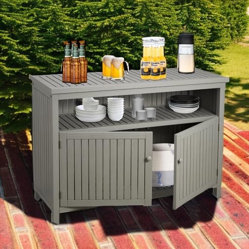 AHB Outdoor Console Sideboards Buffet Cabinet, Solid Wood Storage Cabinet TV Stand,Furniture for Patio Entryway Deck(Grey)
