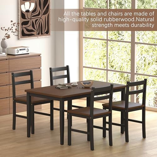 5-Piece Solid Wood Dining Table Set with 4 Chairs