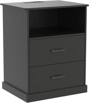 Nightstand with Charging Station & Storage Drawers