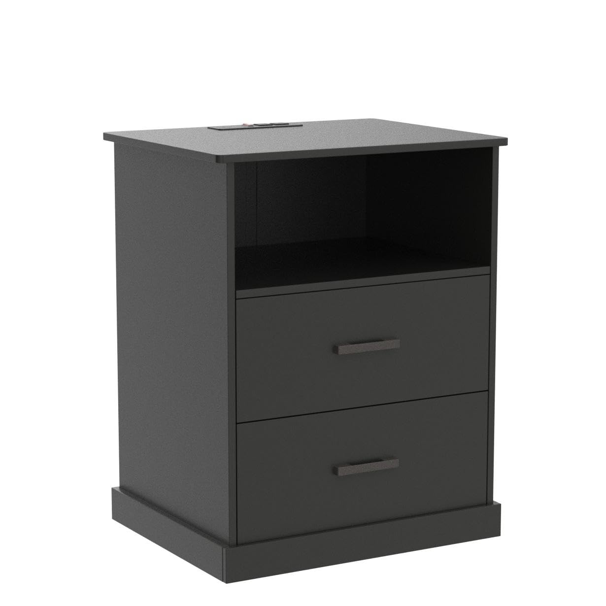 Hasuit Night Stand Set of 2 with Charging Station, Large Nightstands with Storage Drawers and Open Cubby, Black Bedside Side End Table for Home Office, Wider Tabletop 19.0'' x 15.0''