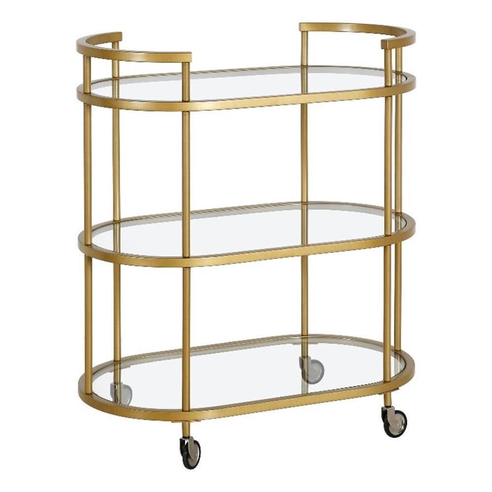 Oval Bar Cart with Tempered Glass Shelves