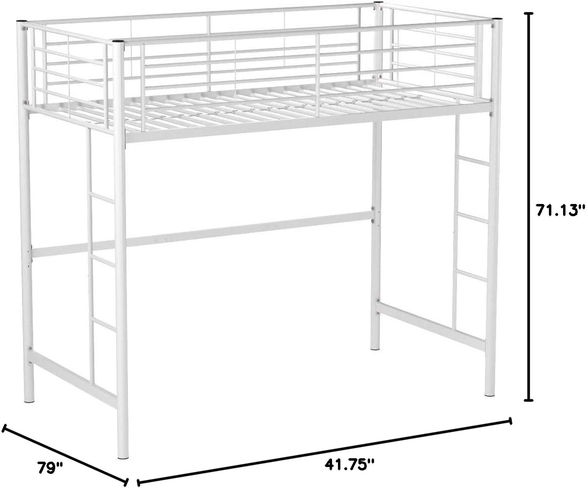 Metal Twin Loft Bed with Guardrails & Ladder