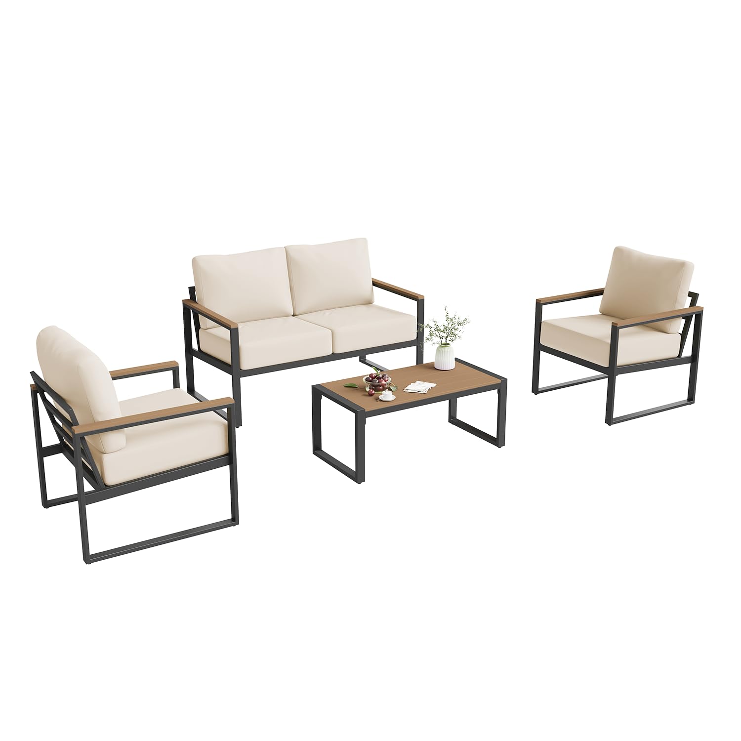 4-Piece Patio Conversation Set with Thick Cushions & Coffee Table