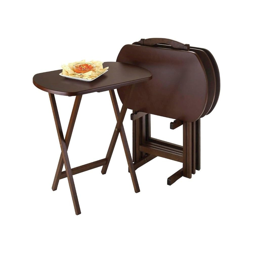 5-Piece Folding TV Tray Table Set with Storage Stand – Antique Walnut