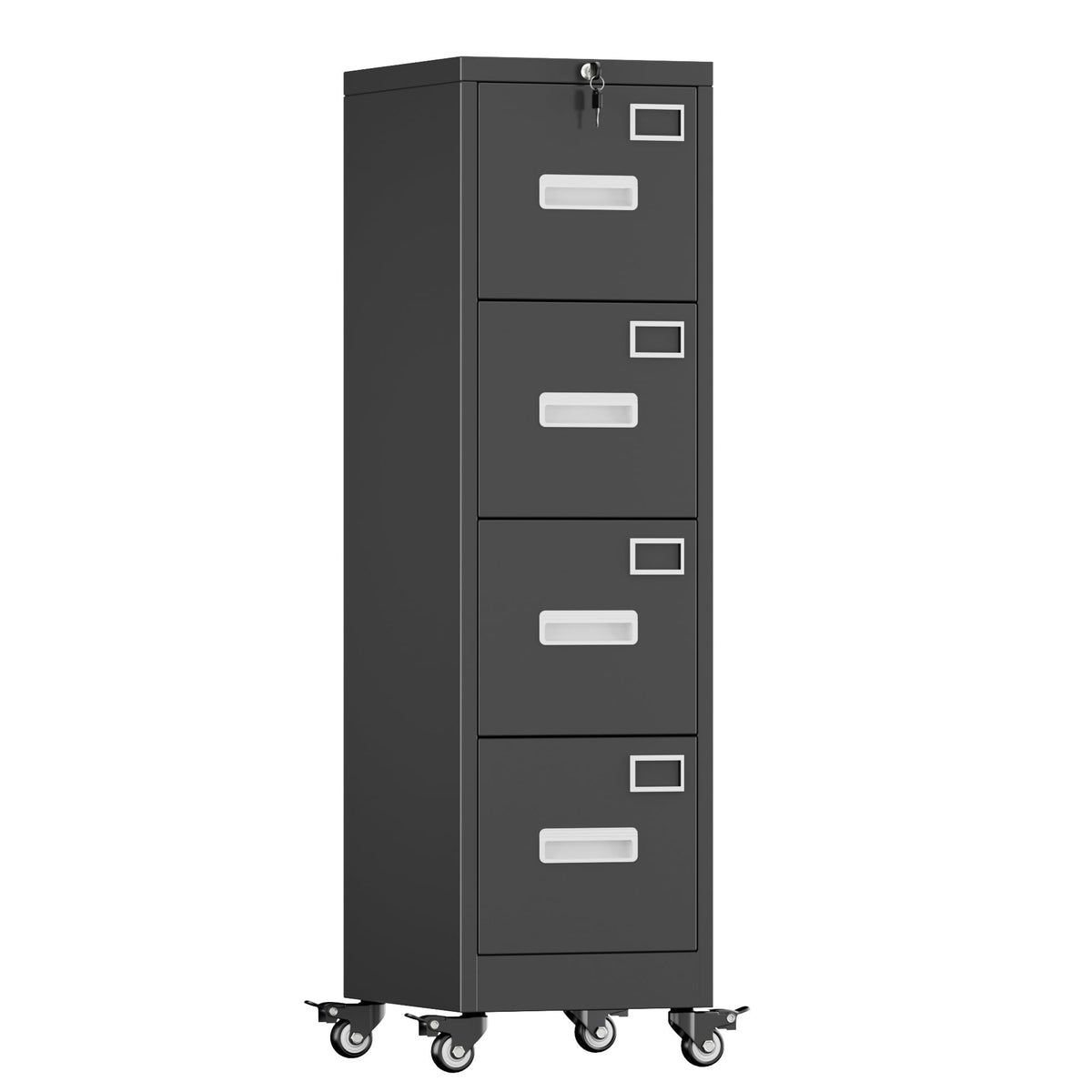 shengkefty 4 Drawer Metal File Cabinet with Lock and Wheels, Black