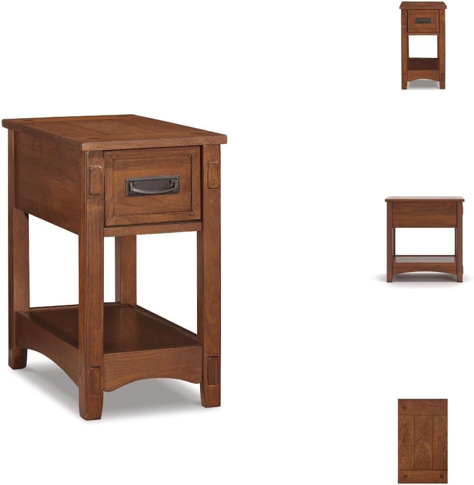 Signature Design by Ashley Breegin End Table With Drawer and Shelf, Mission-Style, Veneers and Wood Construction for Living Rooms and Bedrooms, 13' x 22'