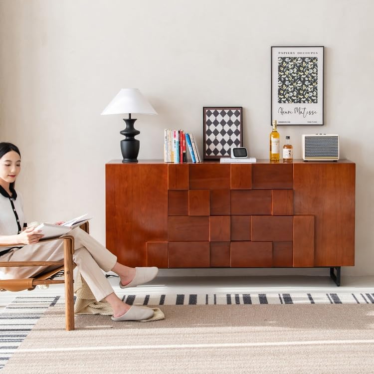 ZUZUZ Sideboard Buffet Cabinet 160x40x91cm Retro Side Cabinet Small Apartment Living Room Storage Kitchen Cupboard Skeleton Line Solid Wood Chest of Drawers Cupboard Coffee Bar Cabinet