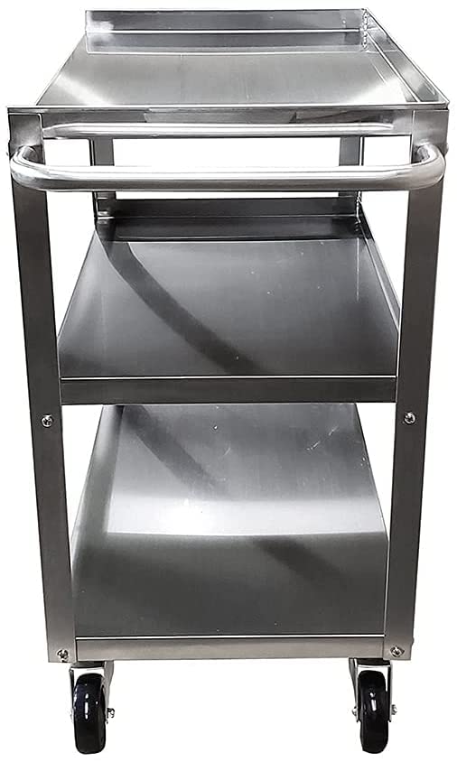 Express KitchQuip 33" x 21" Stainless Utility Cart, 3-Shelf, Casters, NSF
