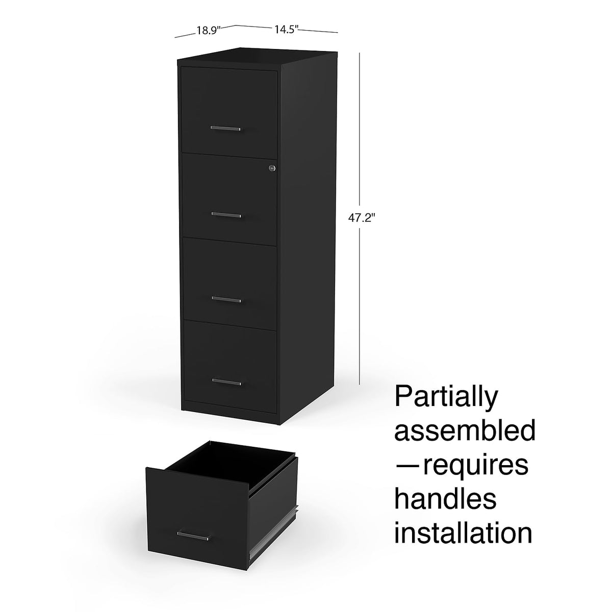 Staples 4-Drawer Vertical File Cabinet, Letter/Legal, Lockable, Black