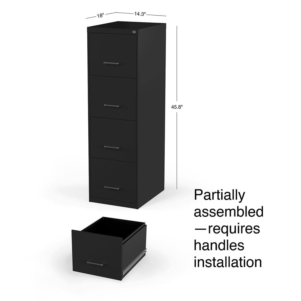 Staples 4-Drawer Vertical File Cabinet, Letter/Legal, Lockable, Black
