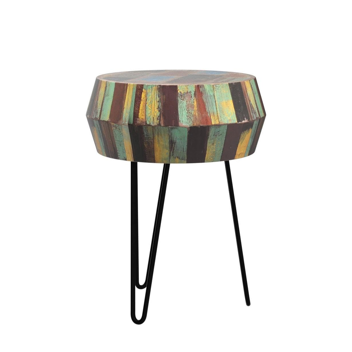 Reclaimed Wood Drum Side Table