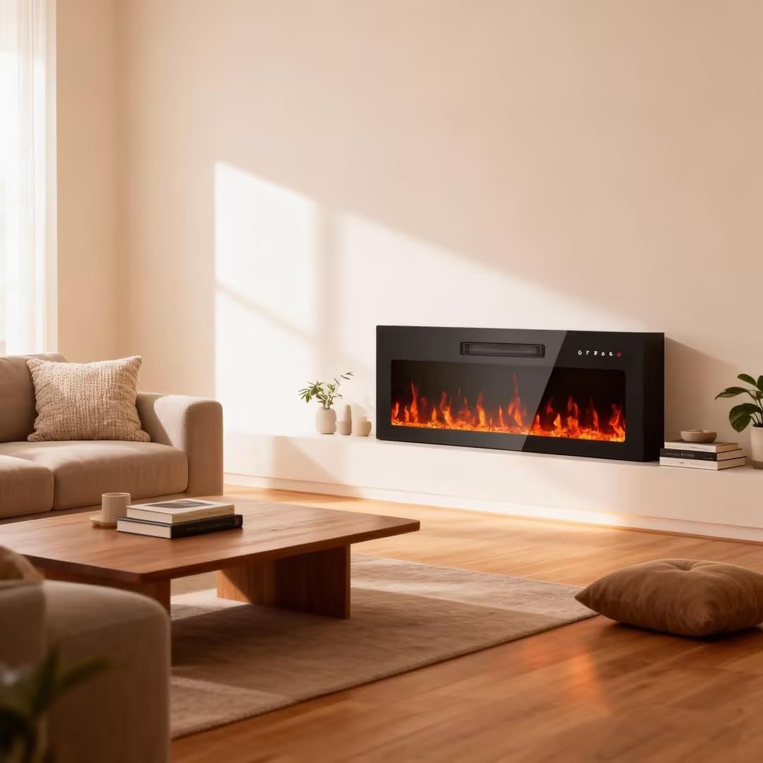 Wall-Mounted Electric Fireplace with Remote