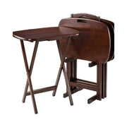 Oakestry Walnut 5-Piece Folding TV Snack Tray Tables Set 1 Stand Plus 4 Tables 22.83 in W x 25.79 in H x 15.67 in D Compact Storage Rack Solid Wood Construction Brown Walnut