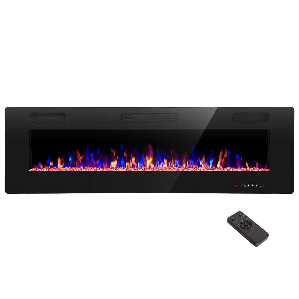 R.W.FLAME 60" Recessed and Wall Mounted Electric Fireplace, Low Noise, Fit for 2 x 6 Stud, Remote Control with Timer, Touch Screen, Adjustable Flame Color and Speed, 750-1500W