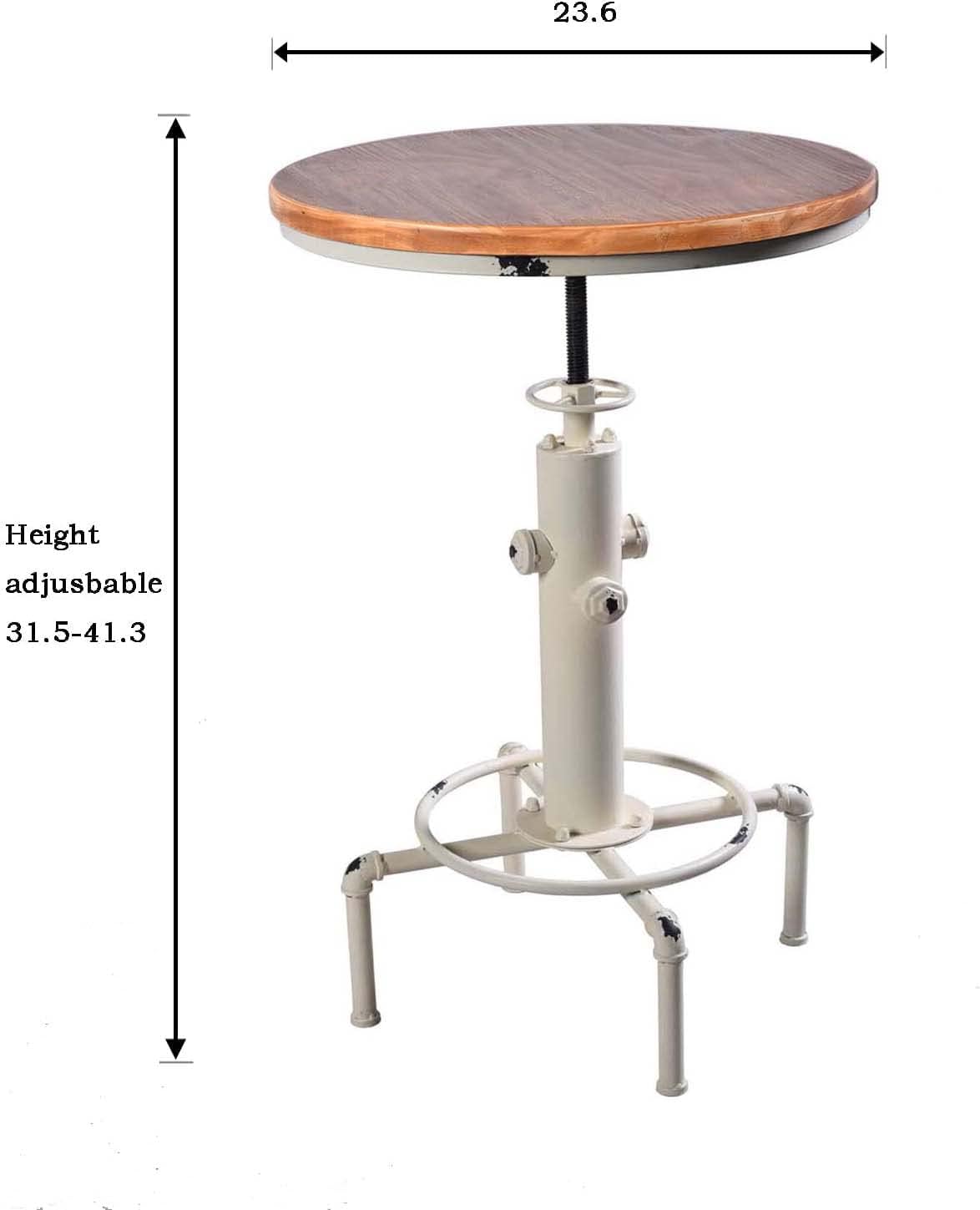 Topower 3 Piece Pub Table and Stool Set Round Bar Table Adjustable Height Coffee Desk Farmhouse Counter Height Bar Stools with Backrest Antique White 1 Table + 2 Stools