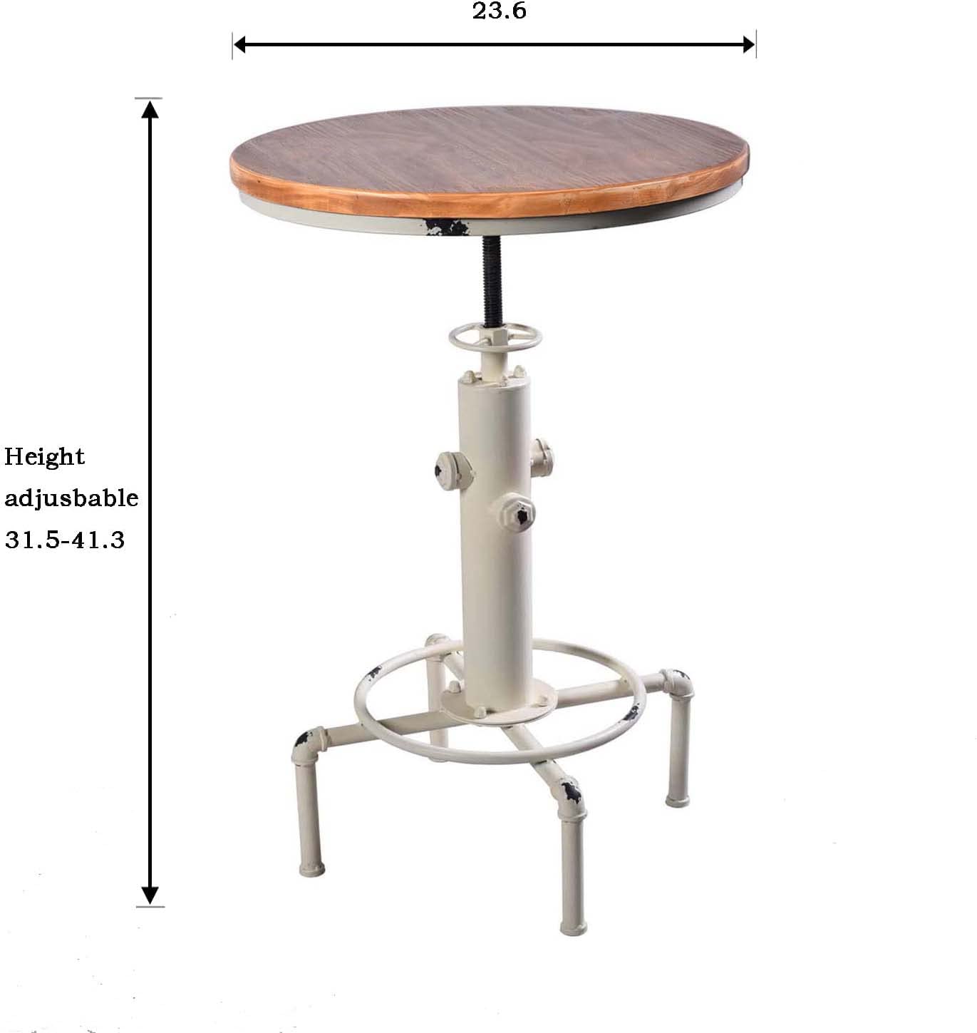 Topower 3 Piece Pub Table and Stool Set Round Bar Table Adjustable Height Coffee Desk Farmhouse Counter Height Bar Stools with Backrest Antique White 1 Table + 2 Stools