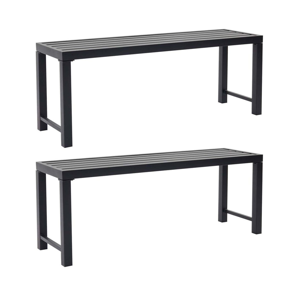 Black Metal Backless Benches, Set of 2