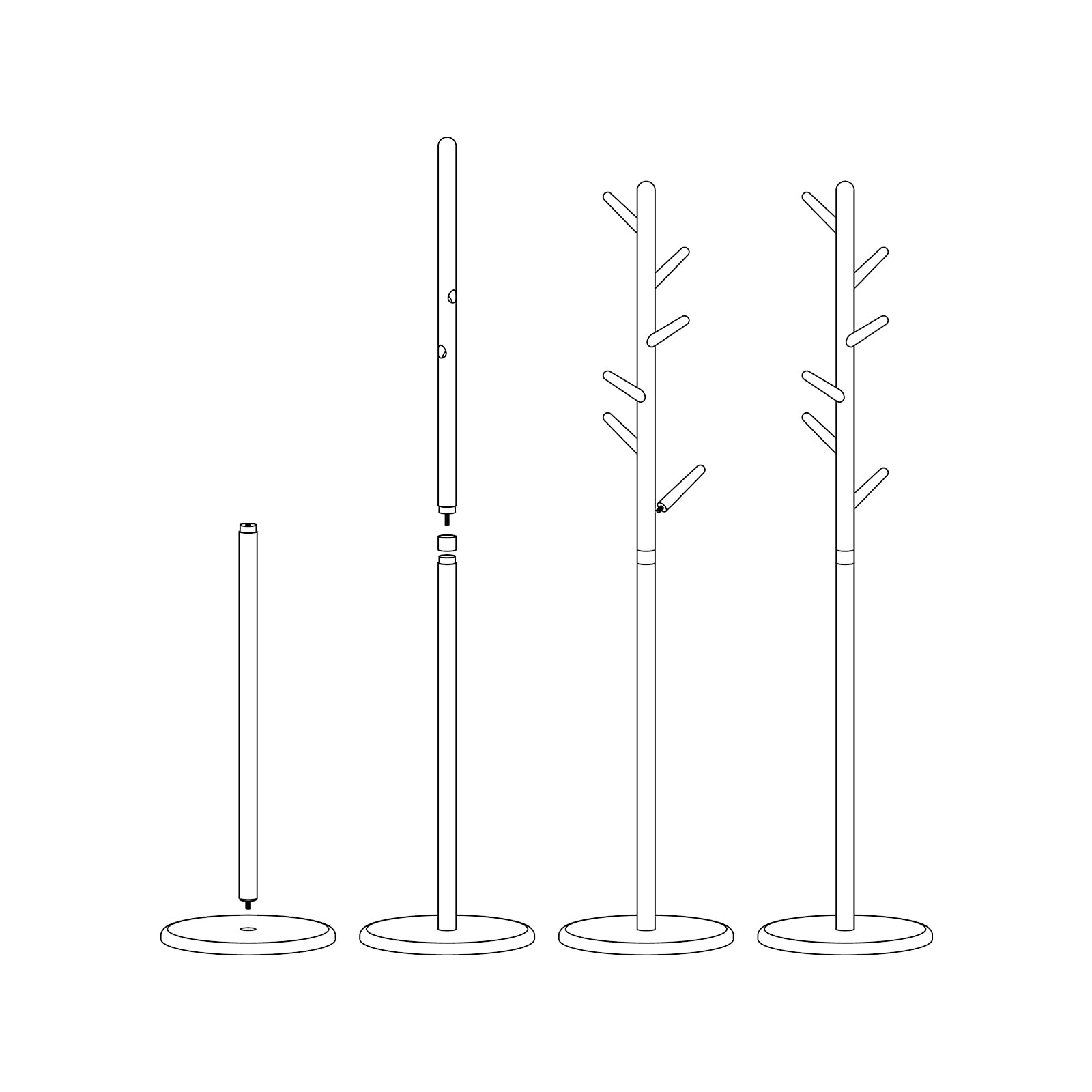 Wooden Freestanding Coat Rack with 6 Hooks