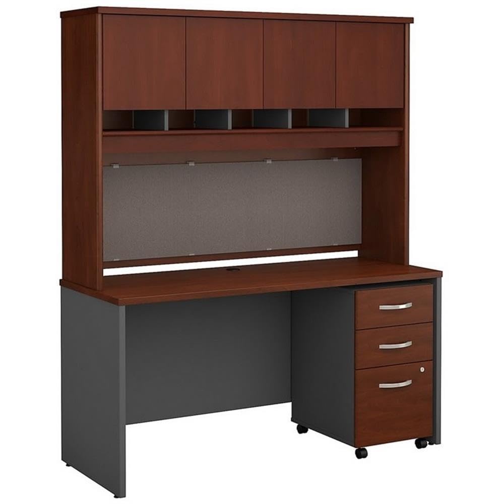 60W Office Desk with Hutch and Mobile File Cabinet