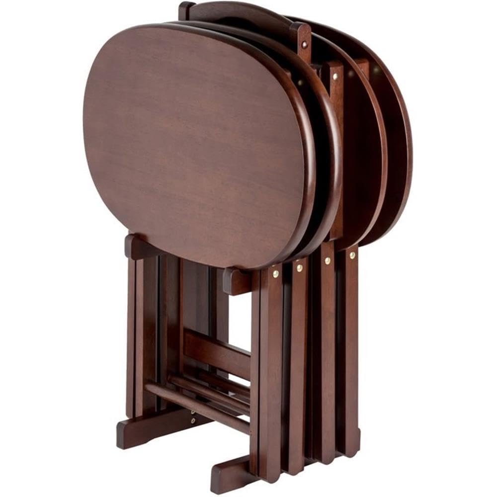 5-Piece Solid Wood Oval Snack Table Set with Storage Stand – Cappuccino