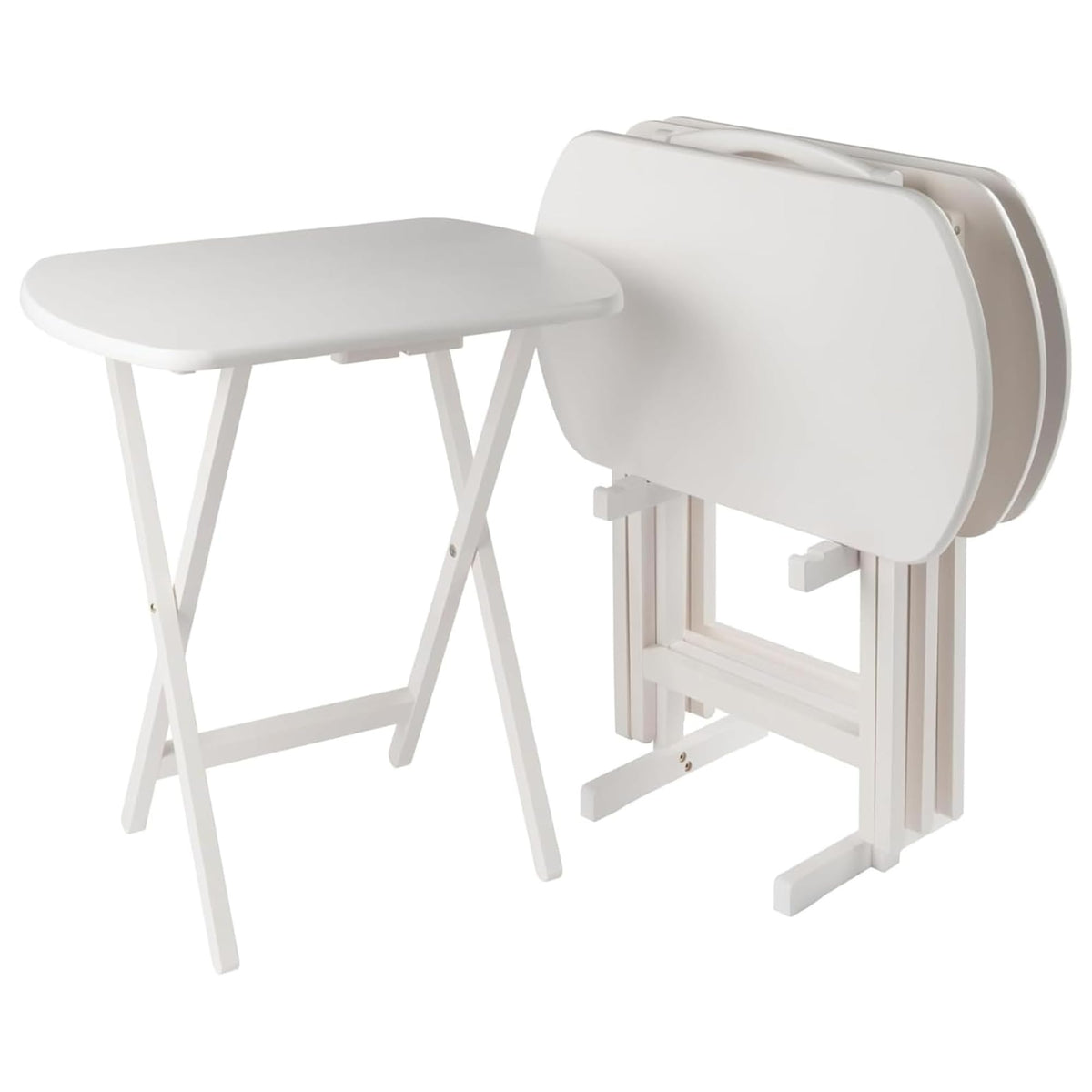 Oakestry Corbett 4 Piece Oversized Snack Tables with Tray Stand Folding TV Tray Set Portable Space Saving Sofa Side Tables Durable Wood Construction Modern White Finish