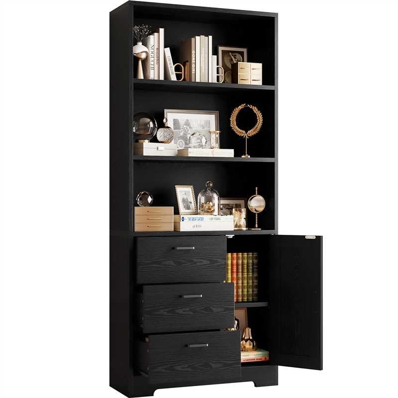 71" Bookshelf with Drawers, Doors & 3-Tier Shelves