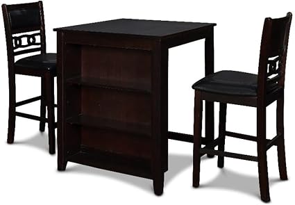 Counter Height Dining Set with Storage Shelf, 3-Piece