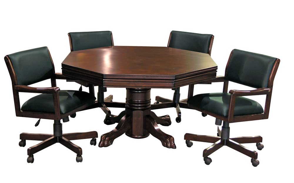 Fairview Game Rooms 3-in1 Combination Game & Dining Table Set with 4 Rocker-Swivel Chairs- (Mahogany Finish)