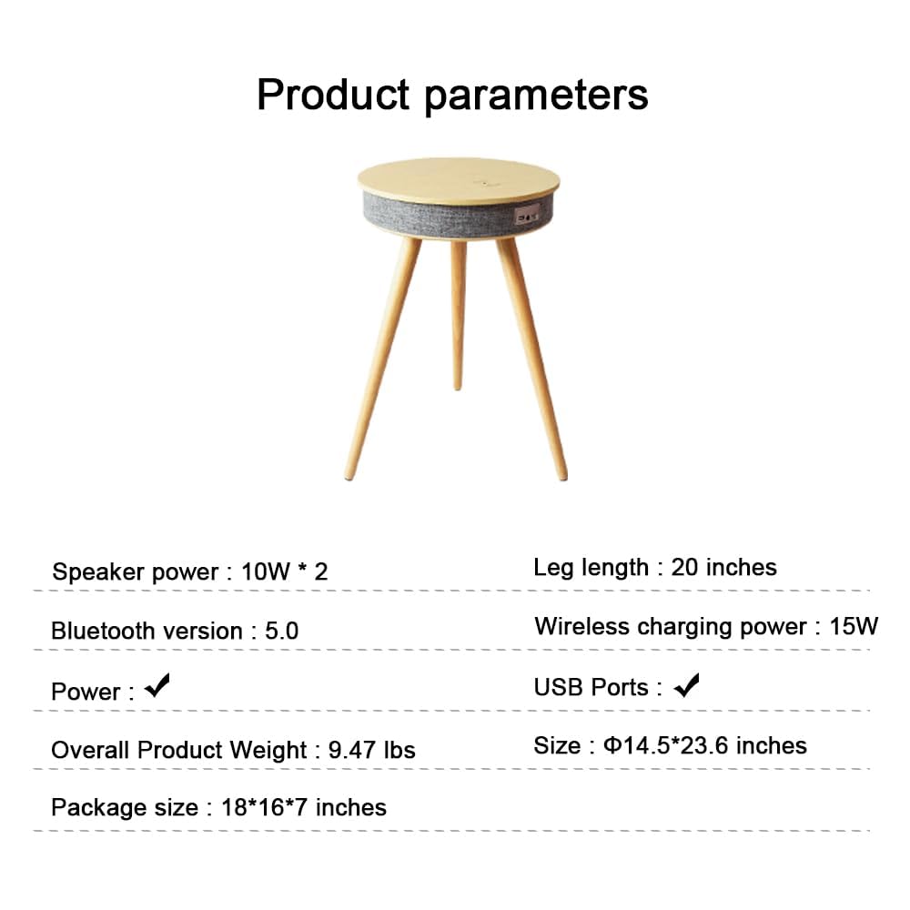 Louis Donné Smart End Table with Bluetooth Speakers, Round Side Table with Wireless Charger, Smart Coffee Table for Outdoor Pool Parties Patio Camping, 360 Degree Premium Sound (Log Color)