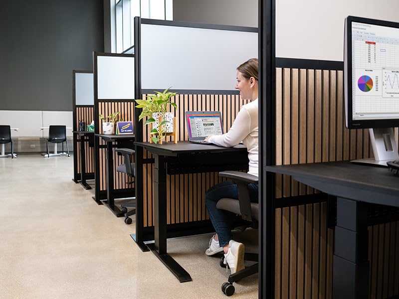 Grove Modular Wall | Room Divider with Faux Wood Slats, Sound Dampening Panels | Expandable Office Partition for Privacy & Stability (70" x 48")