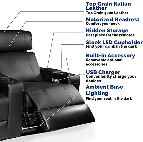 Power Recliner Home Theater Seat – Leather with LED & USB